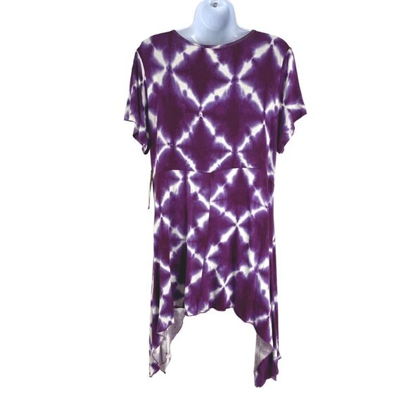 One‎ World Top Large Asymmetrical Multicolored Print Short Sleeve NWT TP-2026 - Picture 5 of 10